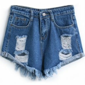 Dark Blue Ripped Shorts